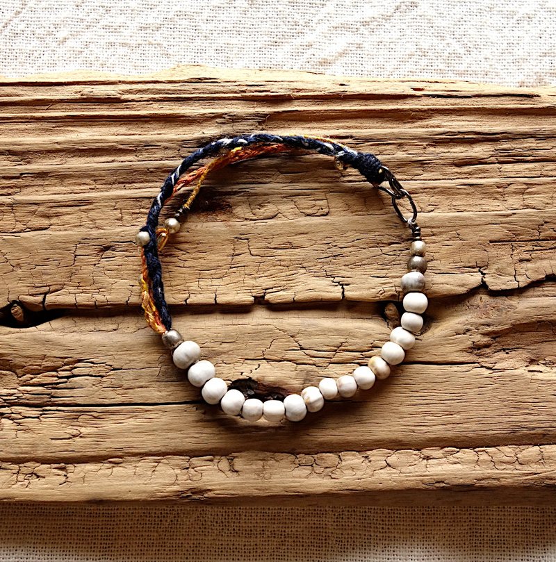 Half triple bracelet/Indigo/Orange/Yellow yellow - 手链/手环 - 棉．麻 蓝色