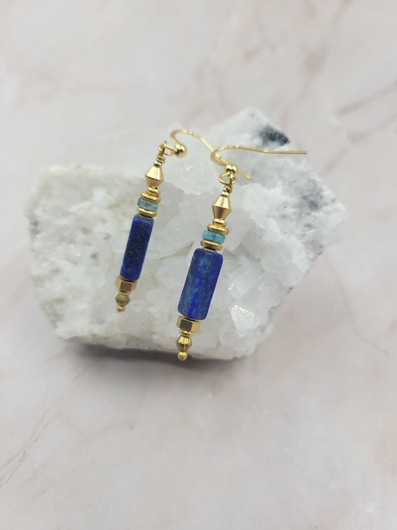 埃及风配色 青金石 磷灰石 黄铜珠 耳环 - 耳环/耳夹 - 铜/黄铜 