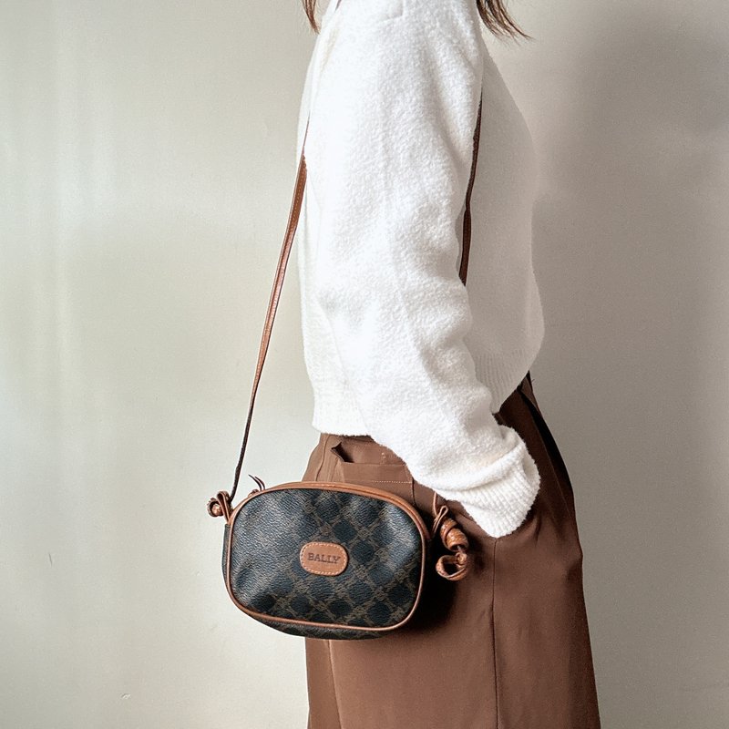 中古 Bally 老花小包 男女可用 - 侧背包/斜挎包 - 防水材质 咖啡色