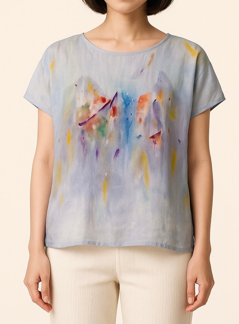 100%亚麻 | 咻咻艺术手绘连袖上衣凉感舒适 | 独一无二 - 女装上衣 - 棉．麻 多色