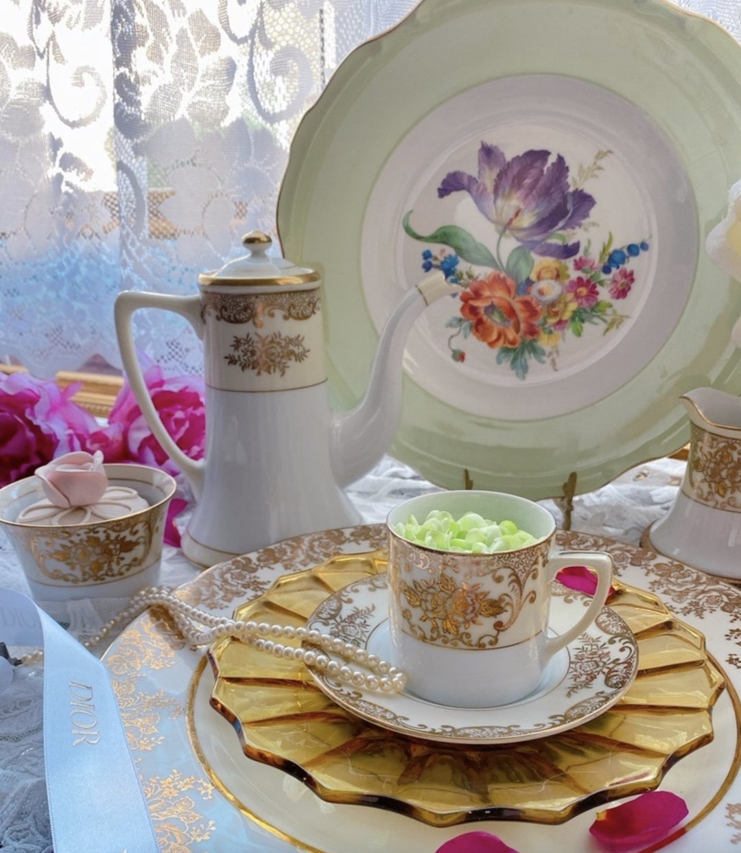 日本骨瓷 NORITAKE 1933年立体手绘玫瑰24K金古董杯咖啡杯花茶 - 茶具/茶杯 - 瓷 黄色