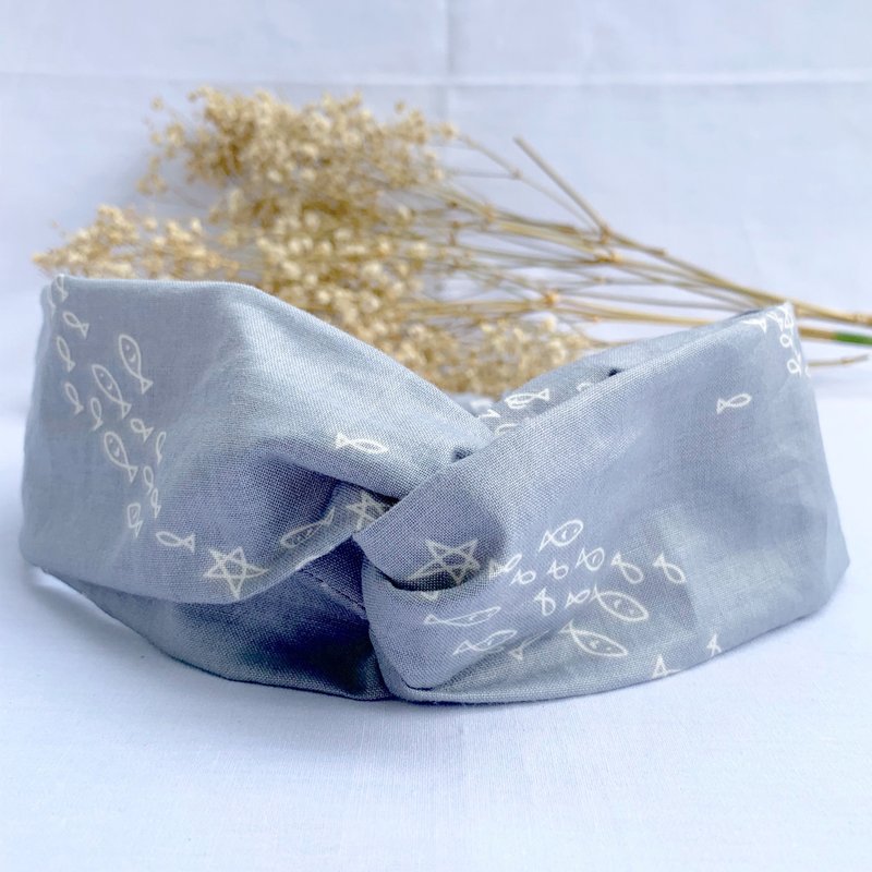 银河之鱼 灰 - 交叉发带 | 海柏手作 - 发饰 - 棉．麻 灰色