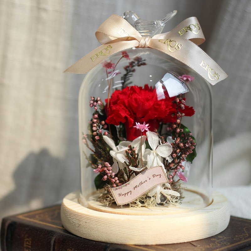 永生花玻璃罩盅 挚爱妈咪康乃馨 玻璃罩 定制不凋花玫瑰花花礼 - 干燥花/捧花 - 植物．花 多色