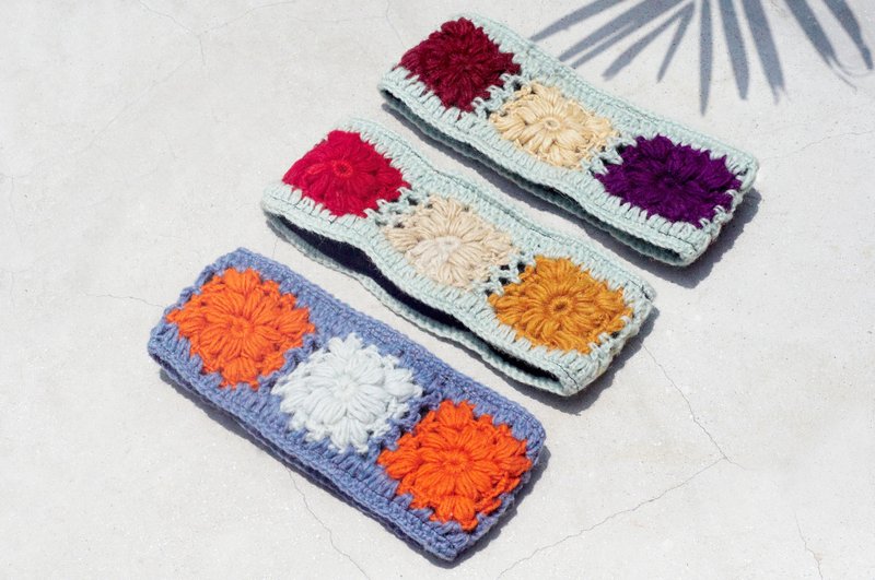 七夕礼物 限量手工 / 手工羊毛编织缤纷发带/ 纯羊毛编织发带 / boho headband / 花朵钩织发带 / 内刷毛发带 / 针织发带 - 缤纷森林花朵 - 发饰 - 羊毛 多色