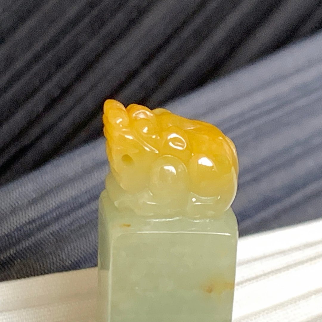 天然缅甸玉 翡翠印章 招财貔貅印章 黄翡 蜜糖黄翡翠 免费开光 - 印章/印台 - 玉石 黄色