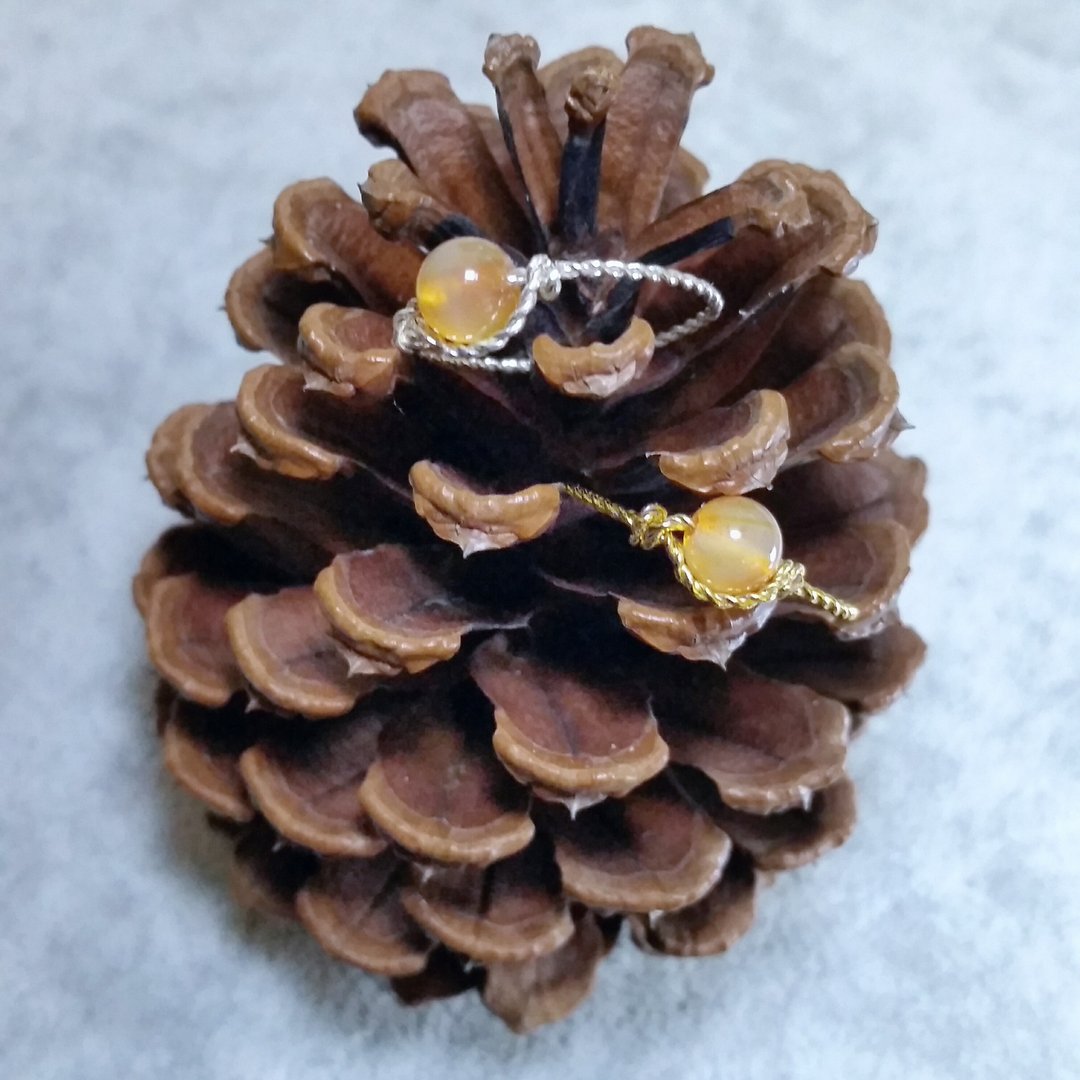 订制玛瑙石镀金/镀银链条硬戒指 Agate gold-plated/silver-plate ring, please provide ring size when order - 戒指 - 宝石 橘色