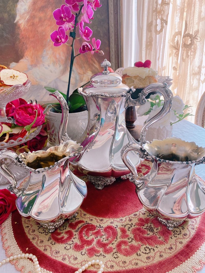 镀银雕花高脚花茶壶奶壶糖碗水果盅指定买家下标 - 茶具/茶杯 - 银 银色
