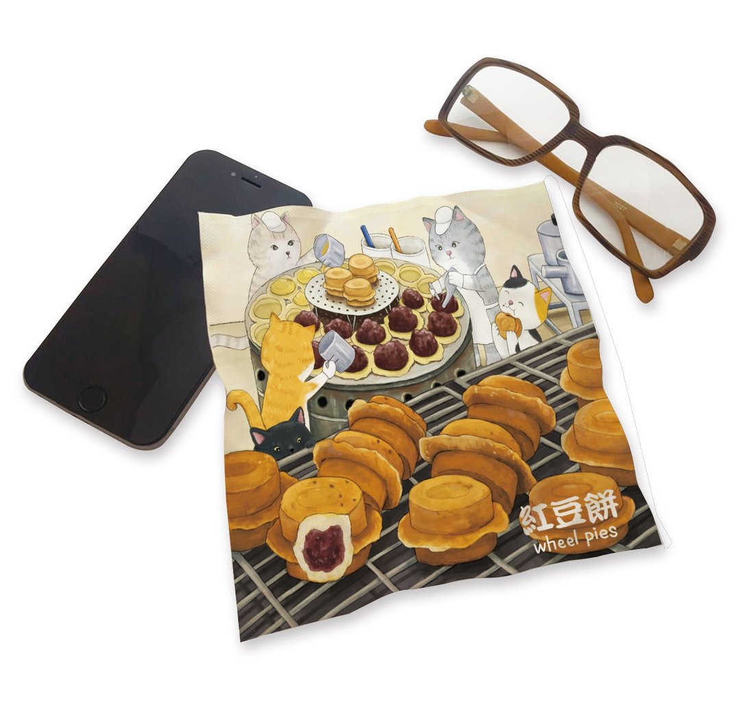 印花万用布-吃红豆饼 ll 擦拭布 - 眼镜盒/眼镜布 - 聚酯纤维 橘色