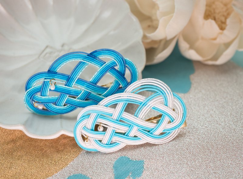 水引Mizuhiki相生结云朵发夹│白云吹雪/蓝浪云朵 - 发饰 - 丝．绢 蓝色