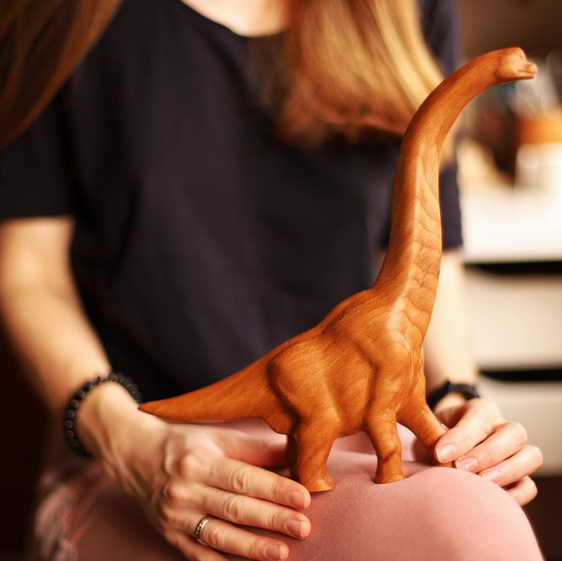 木制恐龙腕龙，木制手工雕刻雕塑 - 其他 - 木头 卡其色