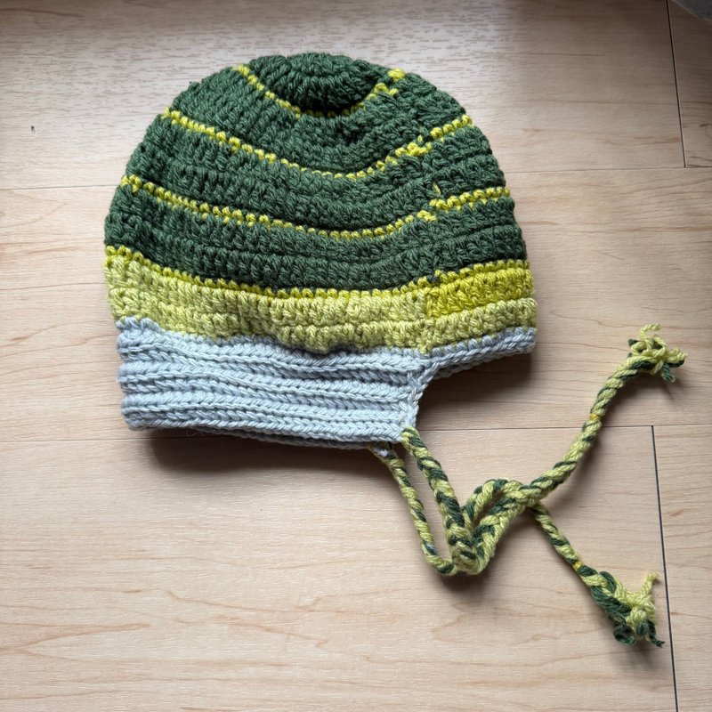 森林渐层手工编织耳罩帽 - 帽子 - 羊毛 绿色