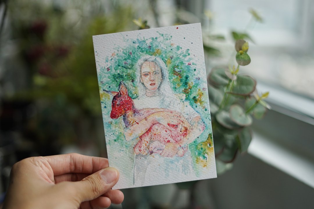 明信片 PC-HU-023 自私的抱抱 - 卡片/明信片 - 纸 多色