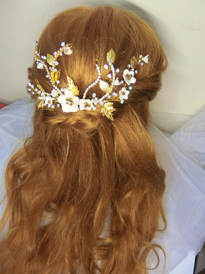 花园式手工花手作新娘头饰 - 发饰 - 宝石 金色