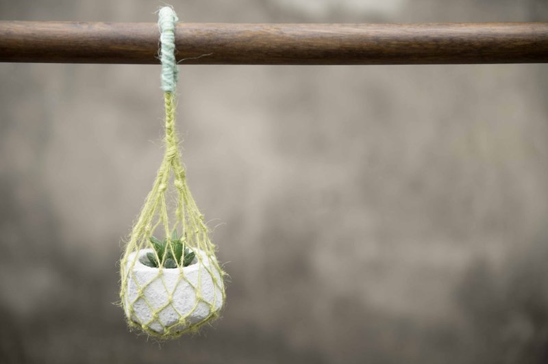 水泥器皿 / 不规则小盆+手工编织网袋 - 植栽/盆栽 - 水泥 灰色