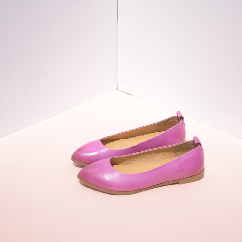 简约尖头平底鞋Flats | 桃红Peach - 女款休闲鞋 - 真皮 粉红色