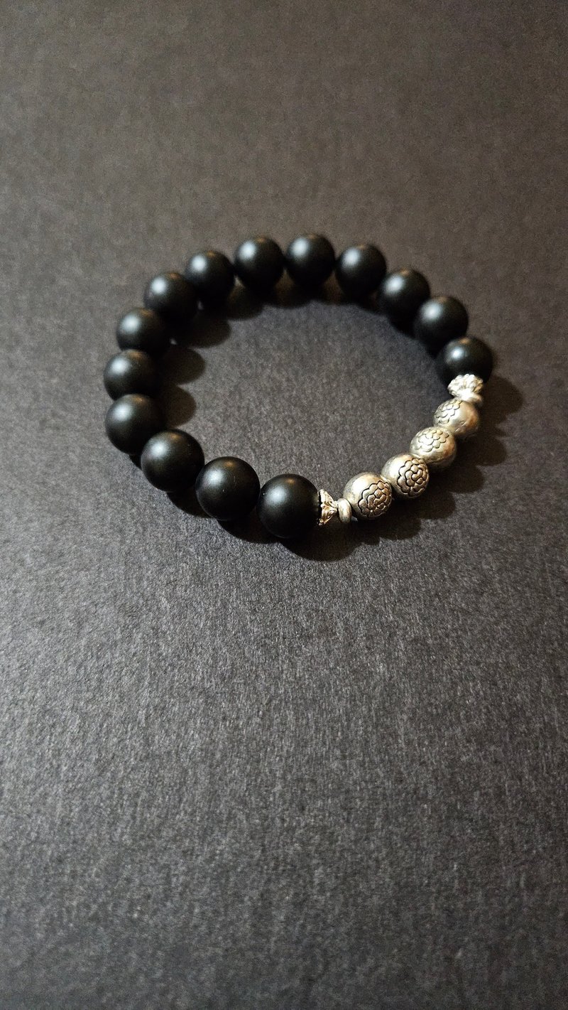 (天然石水晶手链)(定制化礼物)黑玛瑙X藏银X纯银手链 - 手链/手环 - 其他材质 黑色