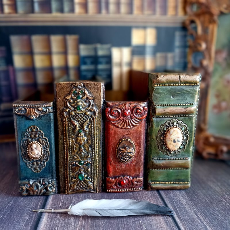 笔收纳盒、桌架、桌面配件、化妆品收纳盒、经典风格 - 收纳用品 - 木头 绿色