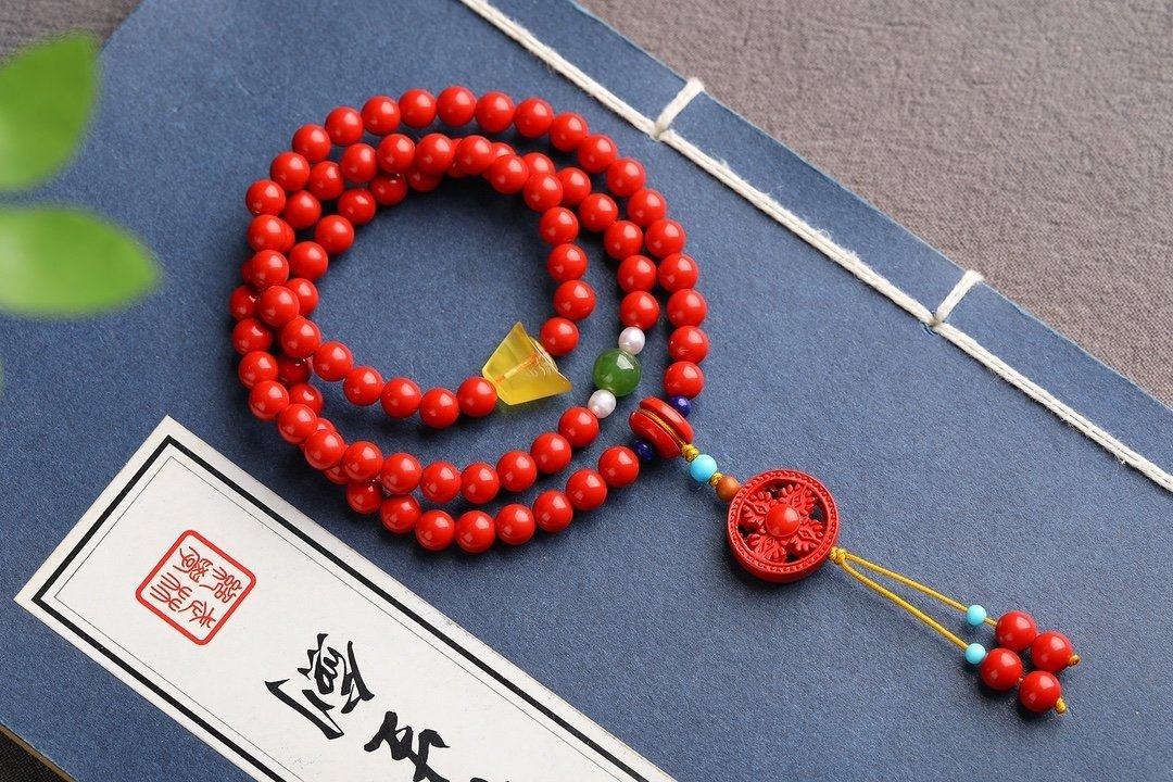 天然原矿朱砂精品红砂三圈手链含量95%以上6mm - 手链/手环 - 宝石 