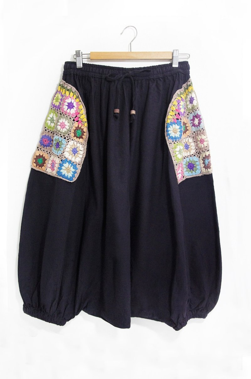 针织编织口袋飞鼠裤/民族风裤/花朵棉麻裤/哈伦裤-彩色缤纷森林风 - 女装长裤 - 棉．麻 多色