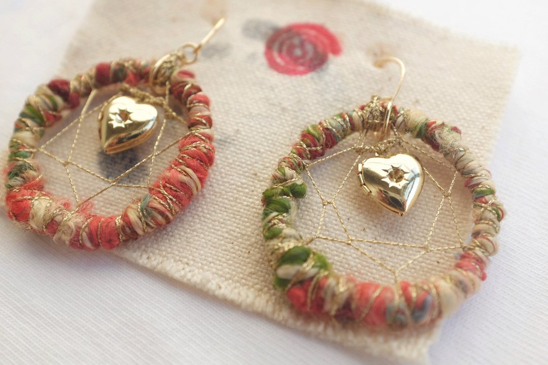 捕梦网耳环 dream catchers heart earrings  吉普赛 浪者耳环 - 耳环/耳夹 - 环保材料 红色