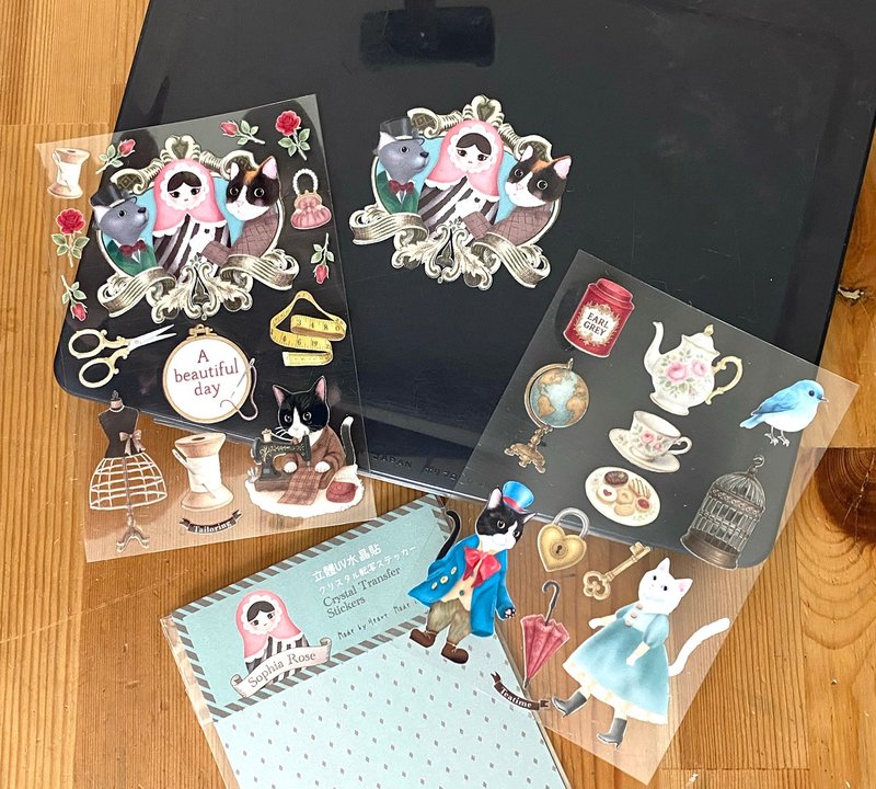 【猫咪的行进】立体UV水晶贴 - 贴纸 - 防水材质 蓝色