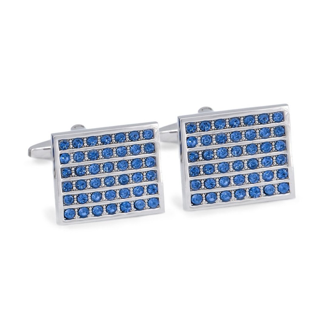 Blue Tiled Crystals Rectangle Cufflinks - 袖扣 - 宝石 