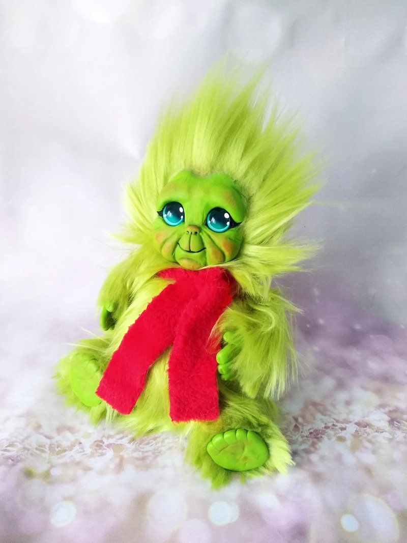 Green elf, stuffed toy, ooak, poseable creatures - 玩偶/公仔 - 其他材质 绿色