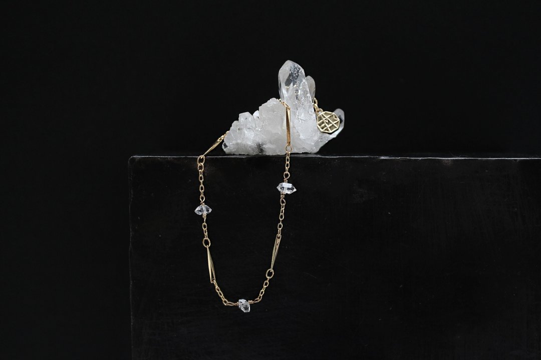 澈 | Herkimer Diamond赫基蒙22k镀金裸感手链 - 手链/手环 - 水晶 白色