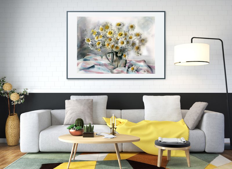 Daisy original watercolor poster by artist Irina Zhunaeva - 海报/装饰画/版画 - 纸 多色