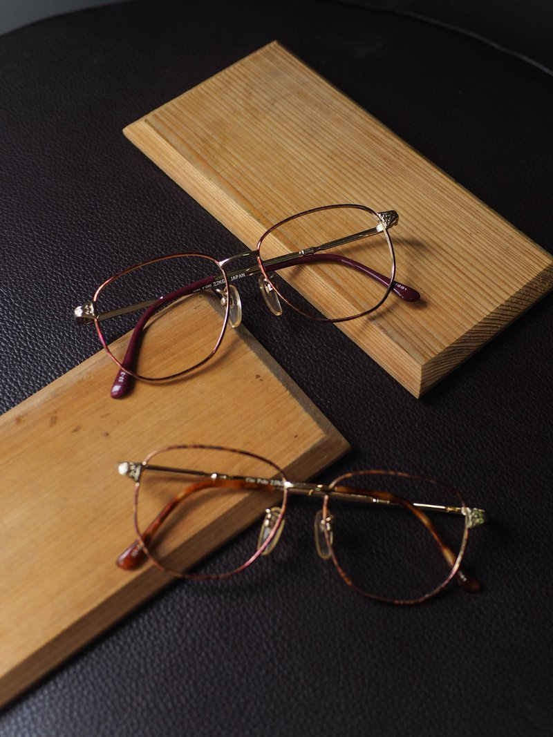 秋日枫叶夏季艳红方圆形细框金属镜框 古董眼镜Japan/glasses - 眼镜/眼镜框 - 贵金属 金色