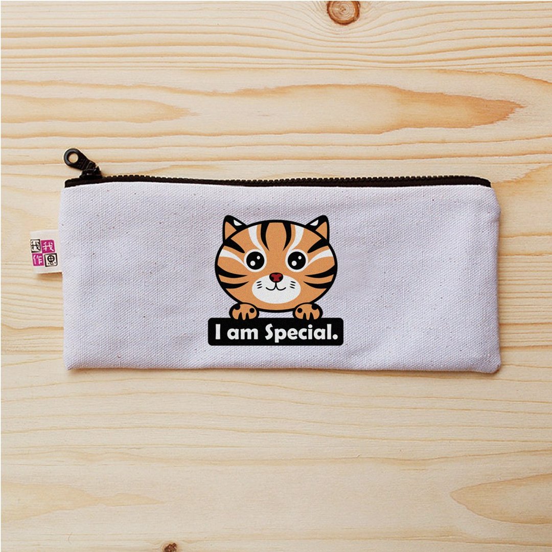 Leopard cat 石虎 扁型笔袋 - 铅笔盒/笔袋 - 棉 卡其色