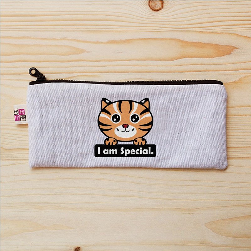 Leopard cat 石虎 扁型笔袋 - 铅笔盒/笔袋 - 棉．麻 卡其色