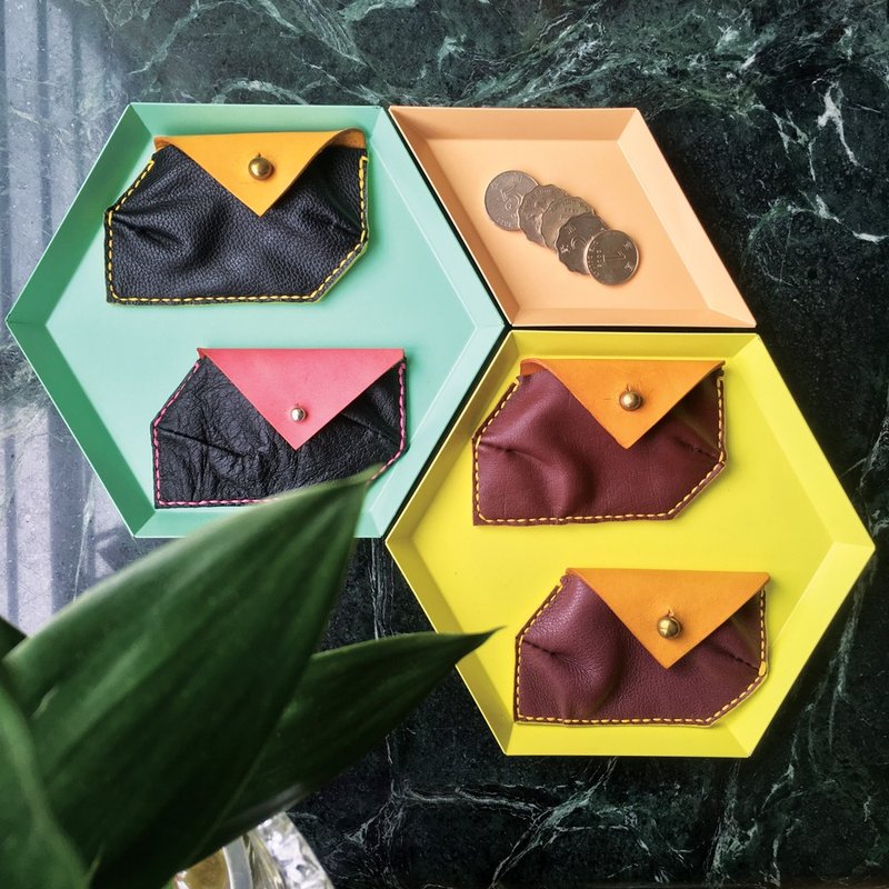 节日送礼 玩味几何皮革零钱包 - 零钱包 - 真皮 黄色