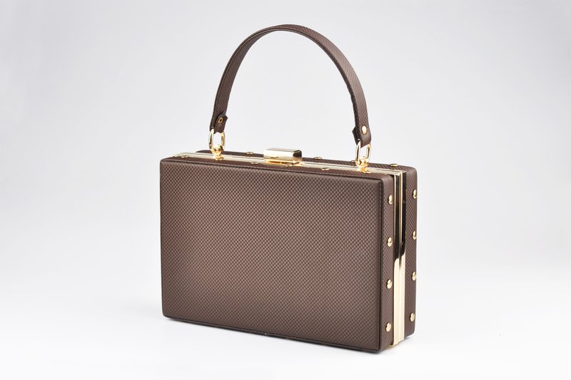 轻复古手提包 晚宴包 迷你手提箱 棕色/米黄 - 手提包/手提袋 - 人造皮革 咖啡色