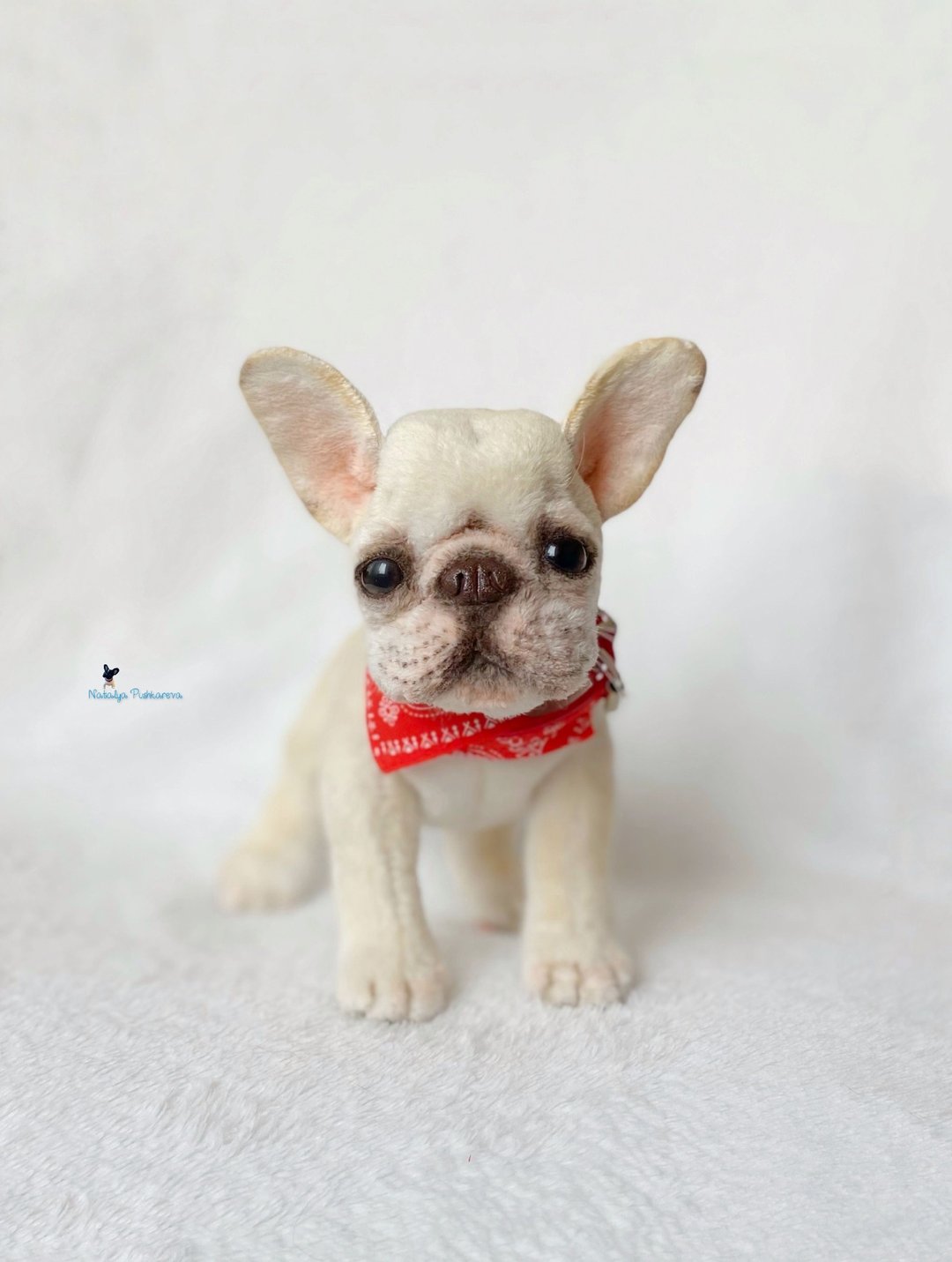 法国斗牛犬毛绒小狗逼真玩具 - 玩偶/公仔 - 聚酯纤维 白色
