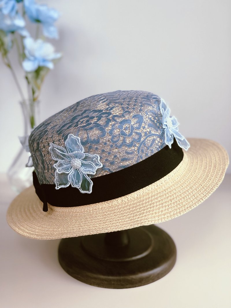 原创蓝色蕾丝田园风帽子 - 帽子 - 其他材质 蓝色