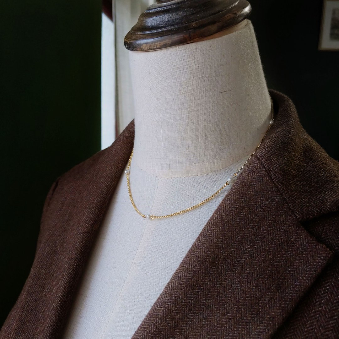 【古董饰品/西洋老件】VINTAGE美国CELEBRITY小珍珠简约古着项链 - 项链 - 其他金属 金色