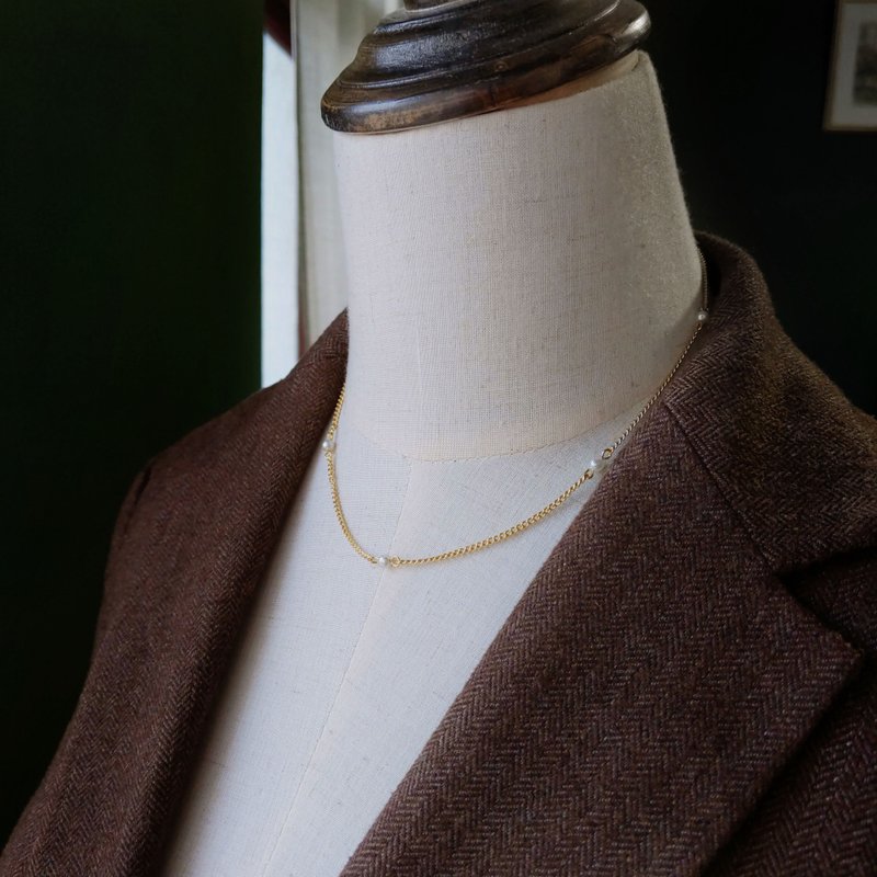 【古董饰品/西洋老件】VINTAGE美国CELEBRITY小珍珠简约古着项链 - 项链 - 其他金属 金色