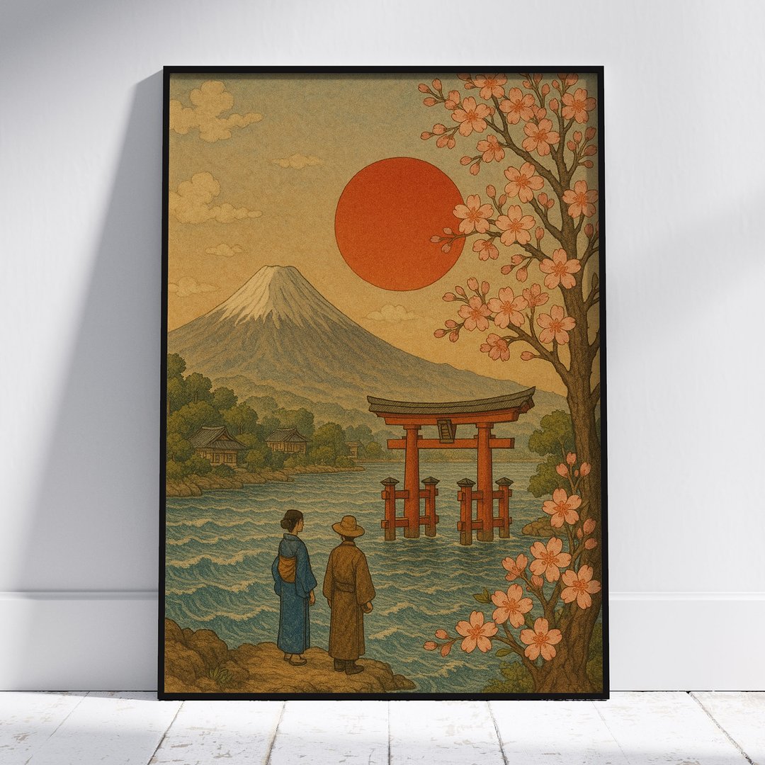 富士山鸟居樱花夕阳和风复古旅行海报数字版画 - 电子手绘真人画像/绘画/插画 - 其他材质 