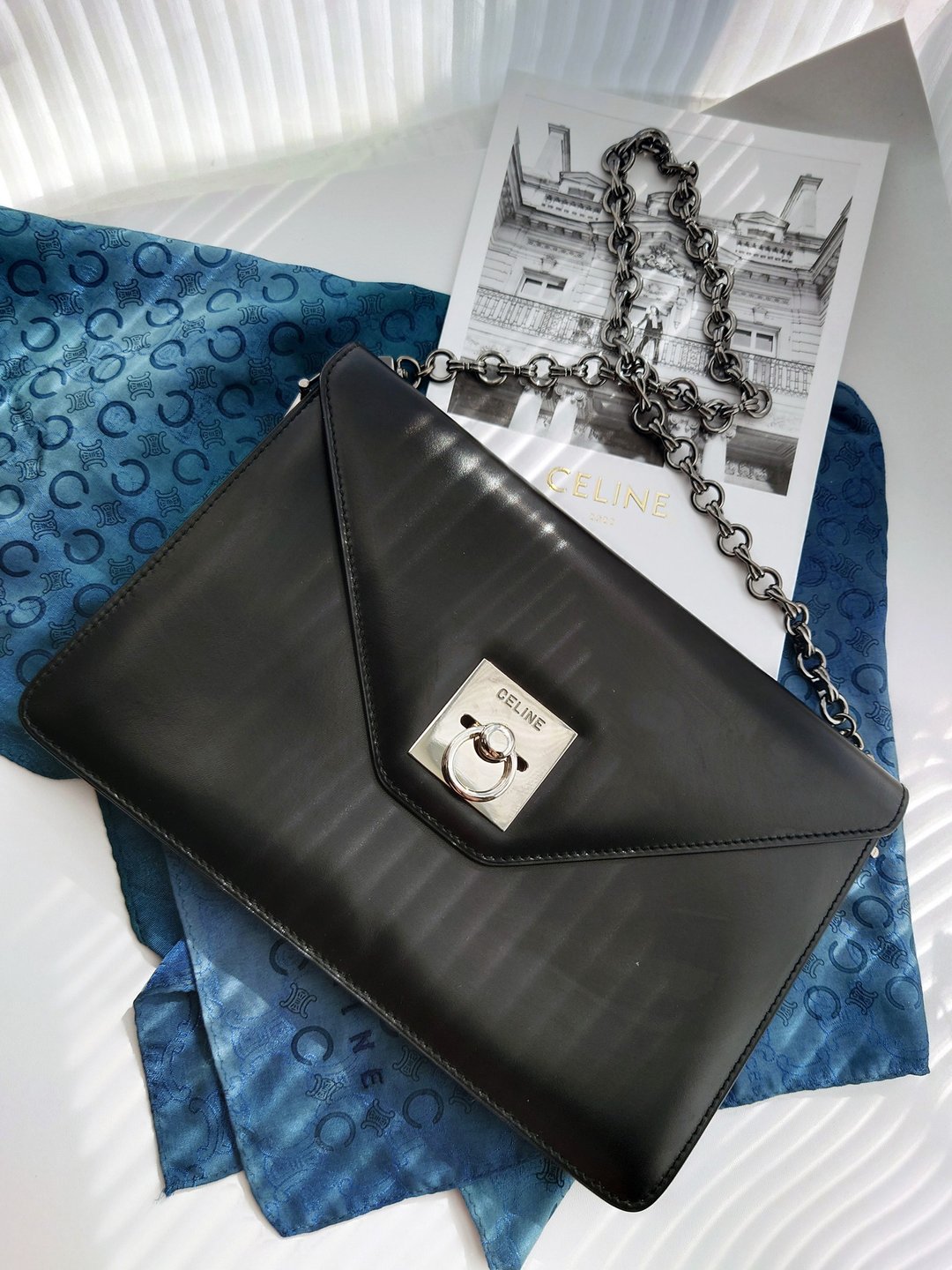 中古美品 CELINE 黑银环扣链条包斜背包斜挎包手拿包侧背包单肩包 - 侧背包/斜挎包 - 真皮 黑色