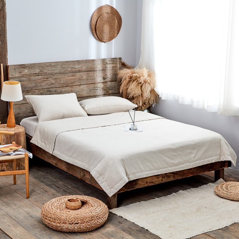 四季用 手工雨露棉麻被 嬰兒級親膚 免被套 可機洗 可客製尺寸 - 被子/毛毯 - 亚麻 卡其色