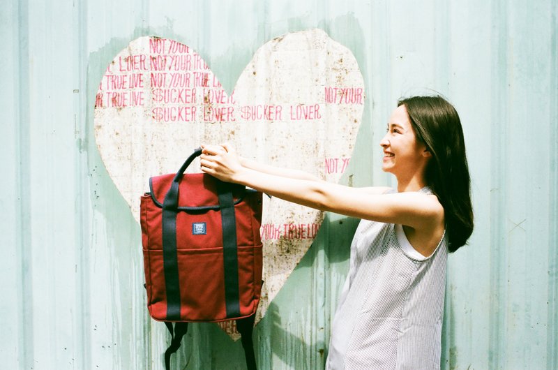 帆布后背包 _ 酒红.深蓝 (现货) - 后背包/双肩包 - 棉．麻 红色