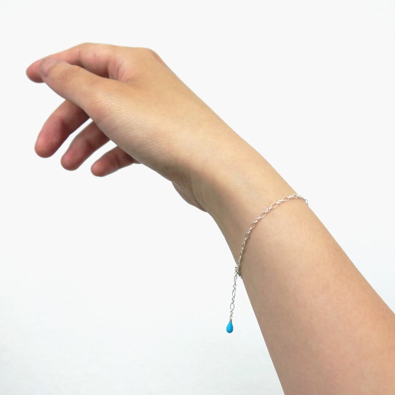 Turquoise & Figaro chain bracelet SV925【Pio by Parakee】綠松石手鍊 - 手链/手环 - 宝石 蓝色