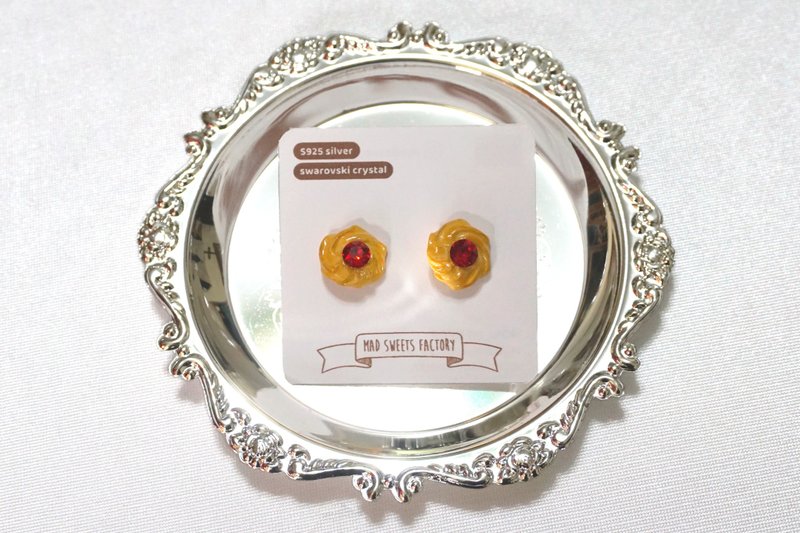 迷你闪石曲奇饼干耳环 | 黏土制仿真迷你甜点耳环 - 耳环/耳夹 - 粘土 红色