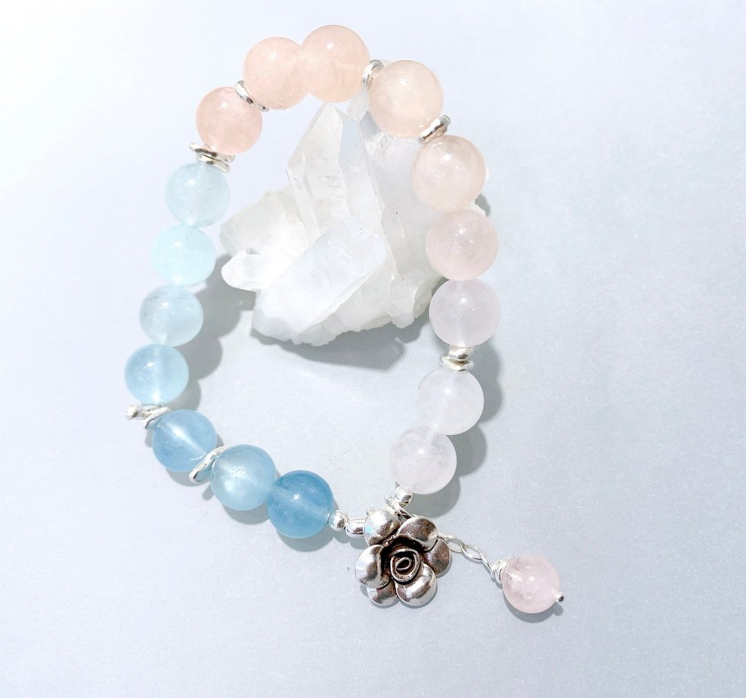 Ops Morganite bracelet-摩根石/银/粉嫩/天然石/手链/情人节 - 手链/手环 - 宝石 多色