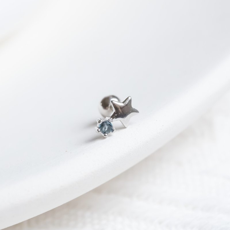 伦敦蓝托帕石925纯银星星转珠耳环 - 耳环/耳夹 - 宝石 蓝色