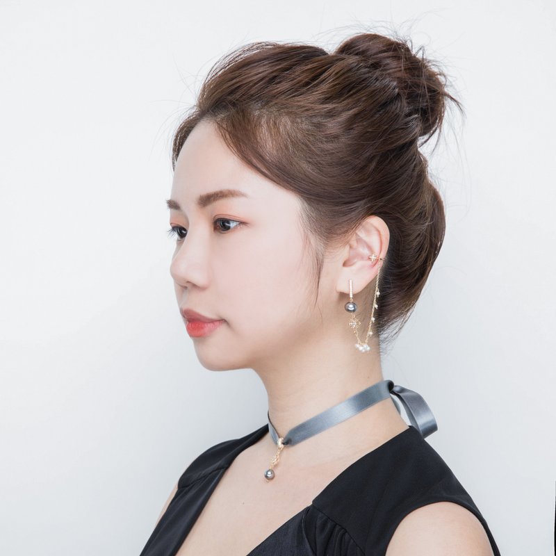 情系－蚕丝缎带四叶草珍珠耳环 - 耳环/耳夹 - 丝．绢 