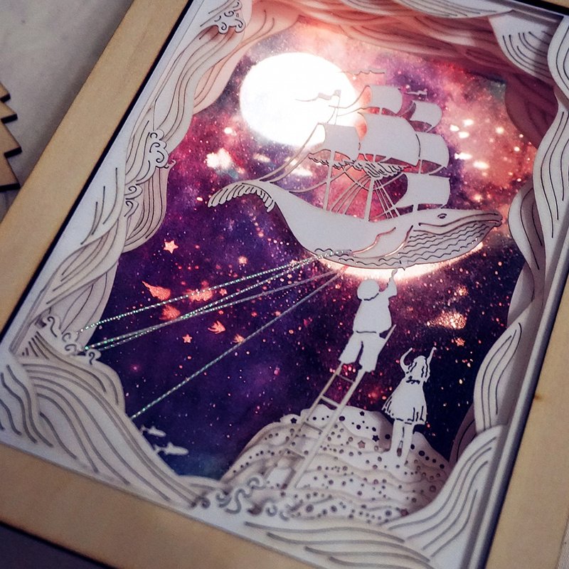 | 光影故事 | 纸雕小夜灯 | 月圆愿 | 鲸鱼飞船 | - 灯具/灯饰 - 纸 蓝色