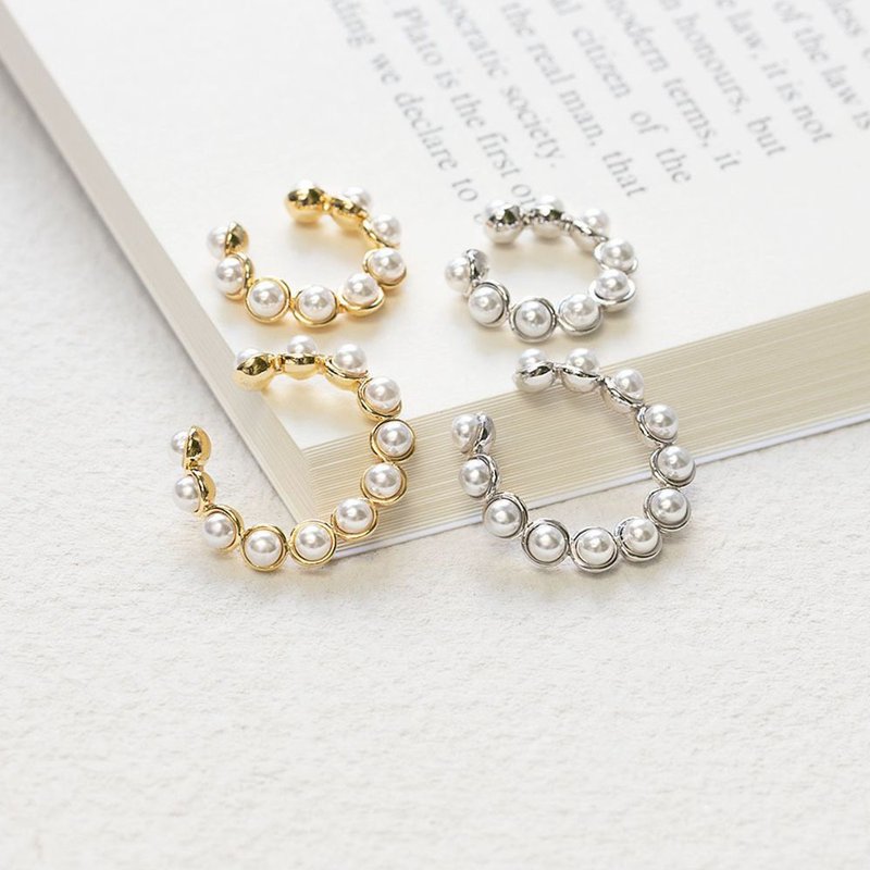 珍珠耳扣 两个梦想 - 耳环/耳夹 - 其他金属 