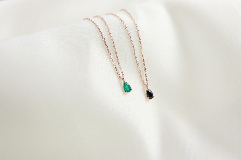 缤纷世界。水滴宝石纯银项链 - 项链 - 纯银 粉红色